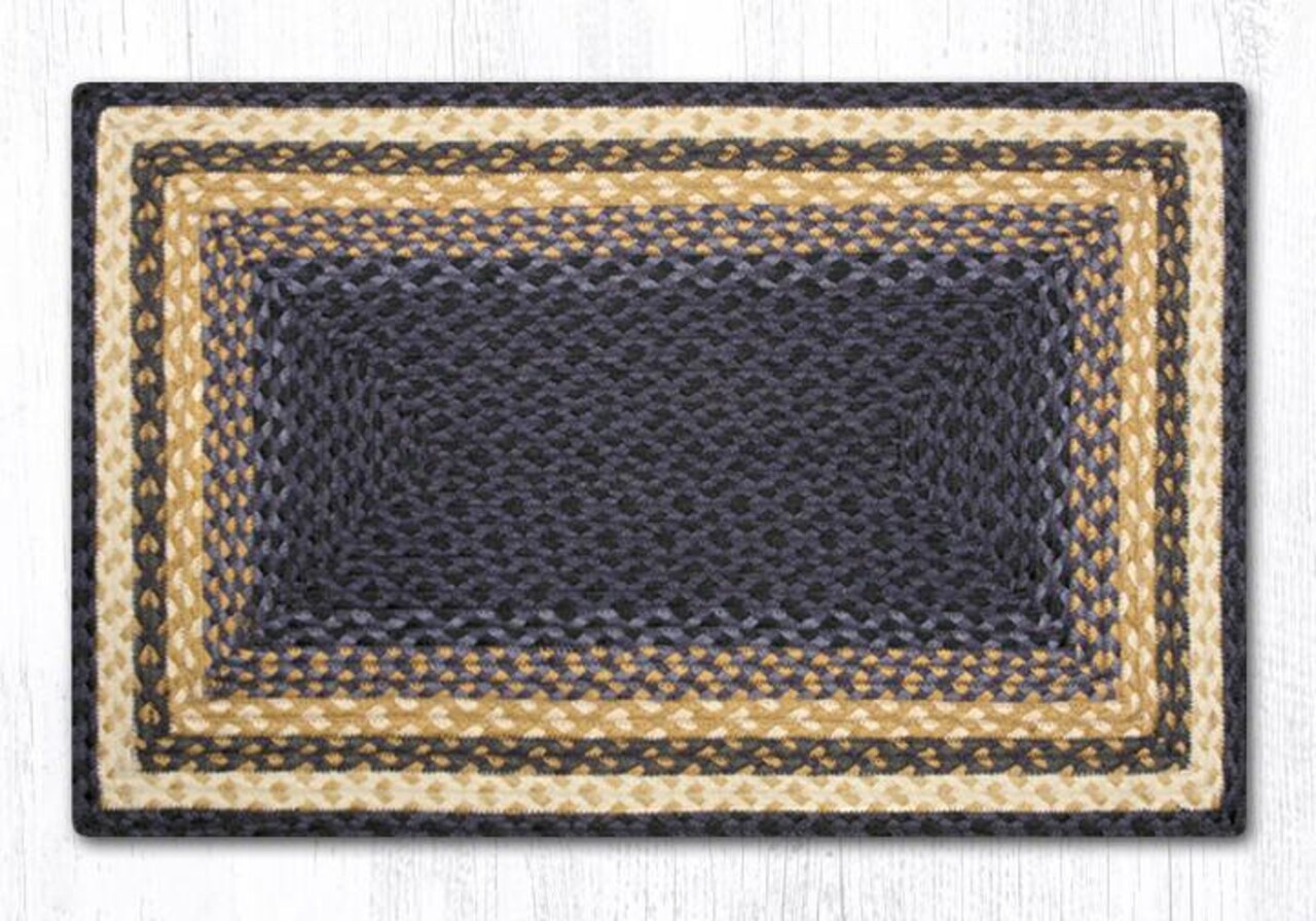 Earth Rugs RC-79 Lt. Blue / Dk. Blue / Mustard Oblong Braided Rug 20" x 30"